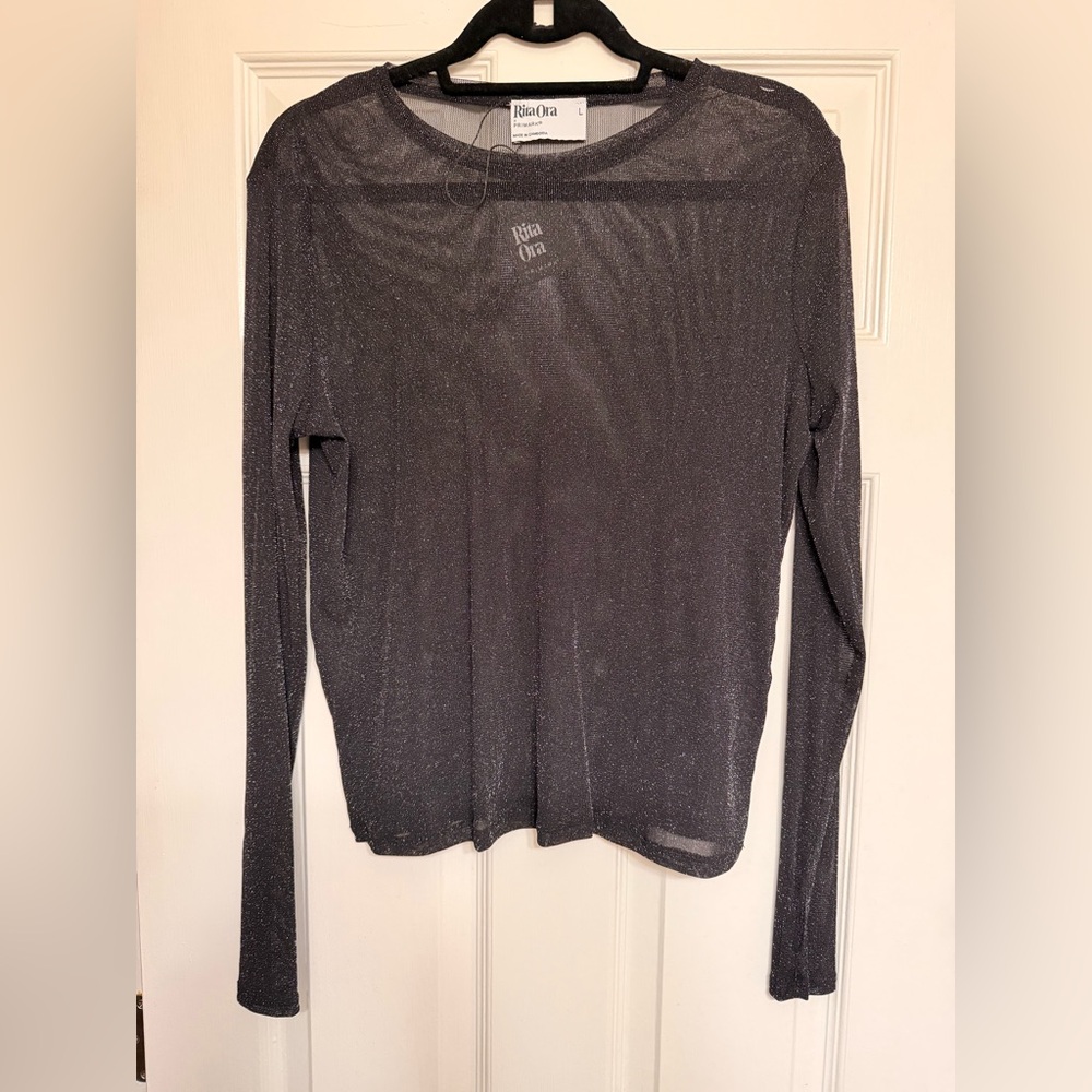 NWT Primark Glittery Mesh Black Top - Black Size L Going Out Top